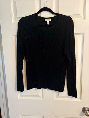 Talbots Black Long-Sleeve Sweater with Black Sequins, size medium petite